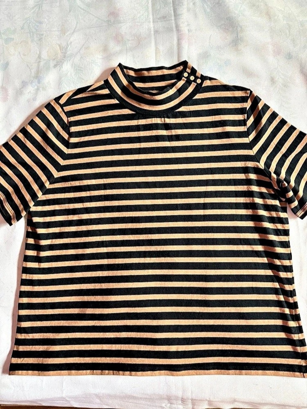 Anne Klein Striped Short Sleeve Mock Neck Top